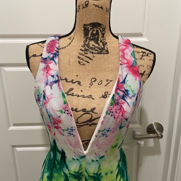 AVA Multi-Colored Plunge V-Neck Dress - Picture 3 of 5